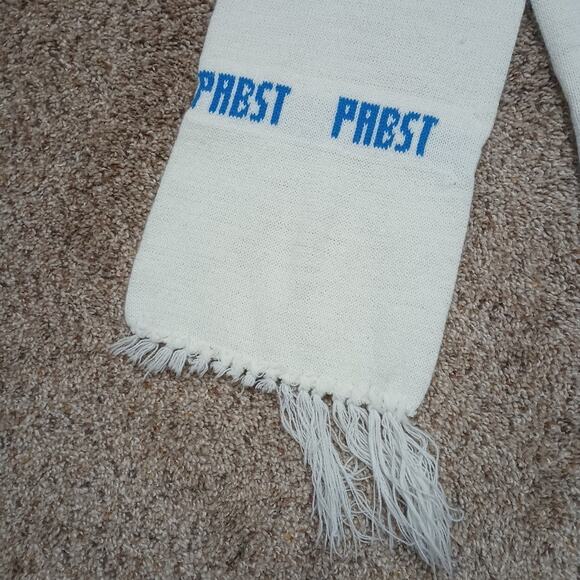 Vintage Milwaukee Brewers Logo Pabst Beer White Fringe Scarf 56" - Picture 3 of 8